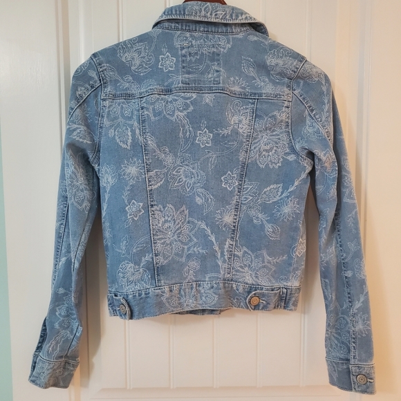 Floral Print Light Denim Jean Jacket Size XS - Picture 2 of 4
